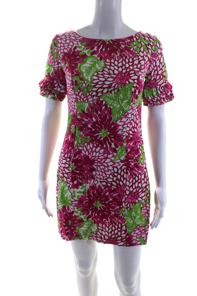 Lilly Pulitzer Women's Short Sleeve Floral Print Sheath Dress Pink Green Size 0