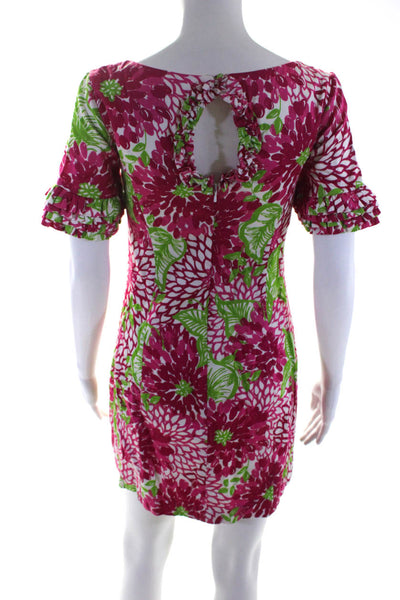Lilly Pulitzer Women's Short Sleeve Floral Print Sheath Dress Pink Green Size 0