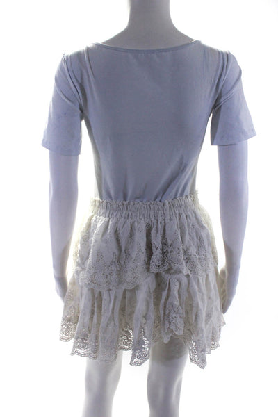 Love Shack Fancy Women's Tiered Embroidered Lace Mini Skirt White Size M