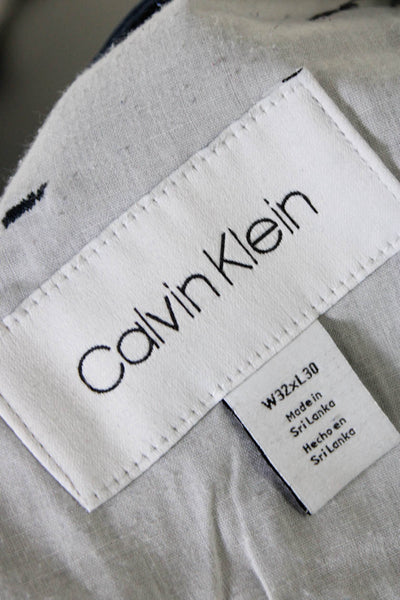 Calvin Klein Mens Cotton Slim Fit Flat Front Mid-Rise Trousers Blue Size 32X30