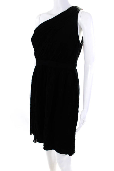 J Crew Women's Silk Sleeveless One Shoulder Pleated Dress Black Size 6