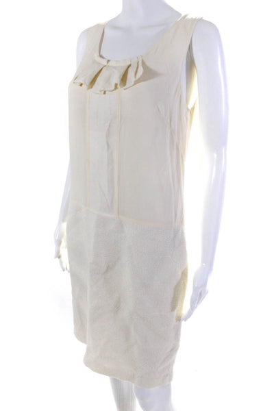 Vera Wang Lavender Label Womens Silk Tweed Ruffle Trim Sheath Dress Beige Size 4