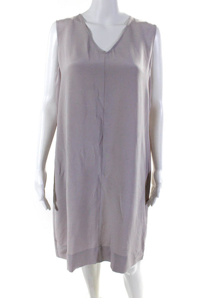 Eileen Fisher Women's Silk V-Neck Sleeveless Shift Dress Gray Size M