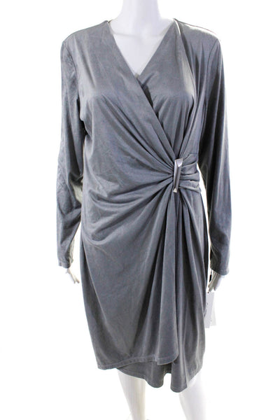 Calvin Klein Women's V-Neck Long Sleeves Wrap Mini Dress Gray Size 14