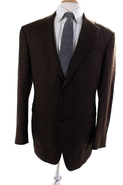 Dillard's Mens Brown Plaid Two Button Long Sleeve Wool Blazer Size 42
