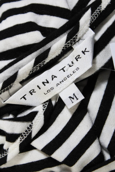 Trina Turk Women's V-Neck Sleeveless Midi Black White Stripe Dress Size M