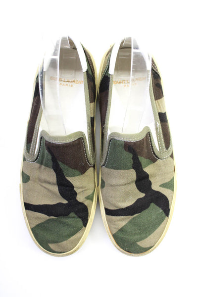 Saint Laurent Women's Camouflage Low Top Slip On Shoes Green Size 37