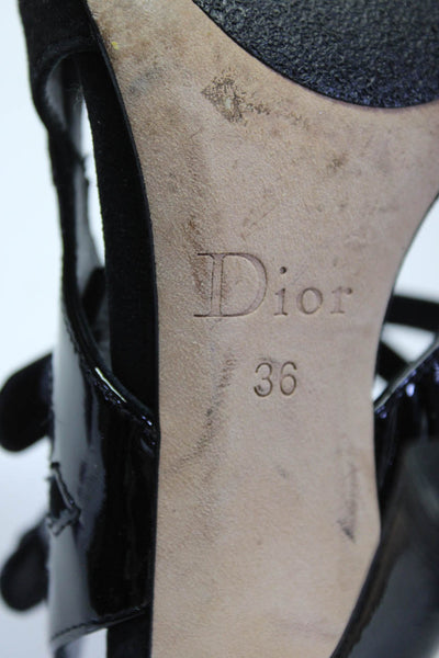 Dior Womens Patent Leather Cut Out Sandal Heels Black Size 36 6