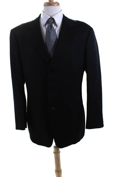 Armani Collezioni Mens Black Wool Herringbone Three Button Blazer Size 42R