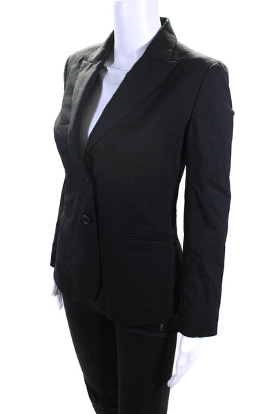 Theory Womens Peak Lapel Woven Two Button Blazer Jacket Black Wool Size 2