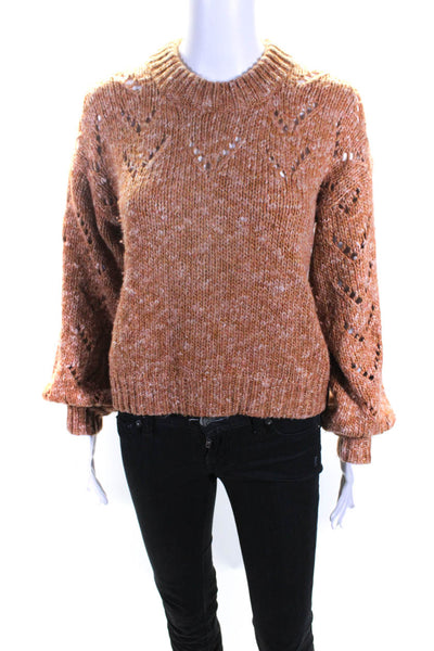 Madewell Womens Pointelle Knit High Neck Sweater Brown Size XXS