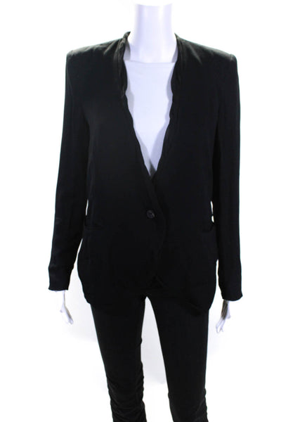 Helmut Lang Womens Unlined Chiffon Trim One Button Blazer Jacket Black Size 4