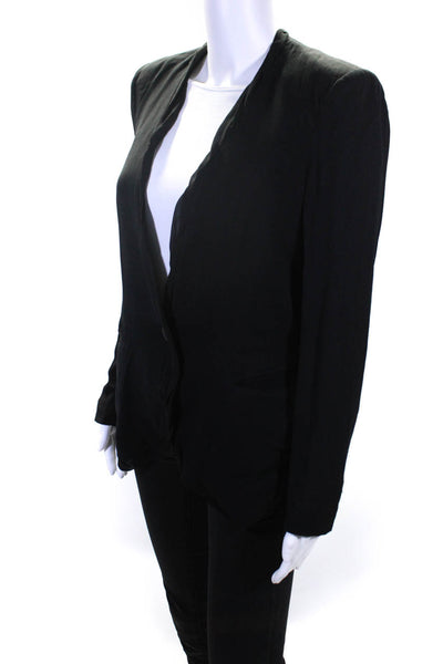 Helmut Lang Womens Unlined Chiffon Trim One Button Blazer Jacket Black Size 4