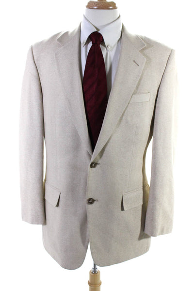 Versini Mens Beige Silk Textured Two Button Long Sleeve Blazer Jacket Size 39R