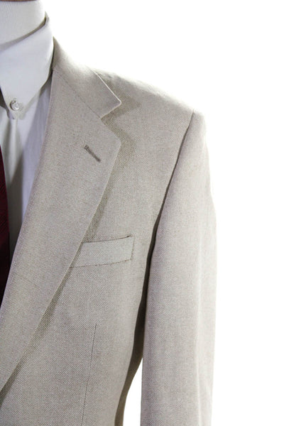 Versini Mens Beige Silk Textured Two Button Long Sleeve Blazer Jacket Size 39R