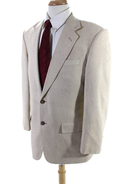 Versini Mens Beige Silk Textured Two Button Long Sleeve Blazer Jacket Size 39R