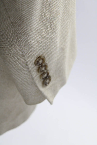 Versini Mens Beige Silk Textured Two Button Long Sleeve Blazer Jacket Size 39R