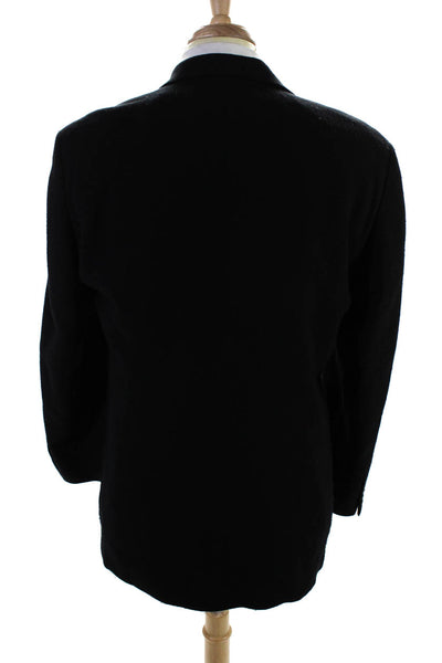 Boss Hugo Boss Mens Black Wool Textured Three Button Long Sleeve Blazer Size 40R