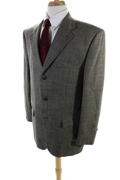 Brandini Mens Gray Wool Textured Three Button Long Sleeve Blazer Jacket Size 42L