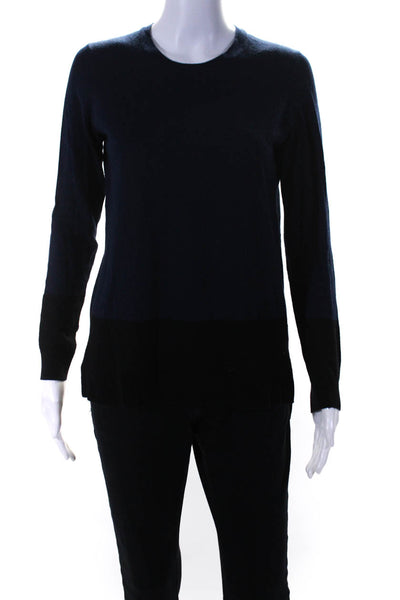 Vince Women's Long Sleeve Two-Tone Side Slit Knit Blouse Navy Size XS