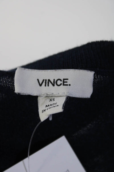 Vince Women's Long Sleeve Two-Tone Side Slit Knit Blouse Navy Size XS
