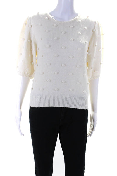 J Crew Women's Short Sleeve Pompom Knit Sweater Cream Size S