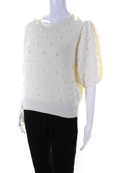 J Crew Women's Short Sleeve Pompom Knit Sweater Cream Size S