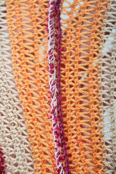 Roberto Cavalli Womens Feather Tassel V Neck Stripe Sweater Magenta Orange IT 42