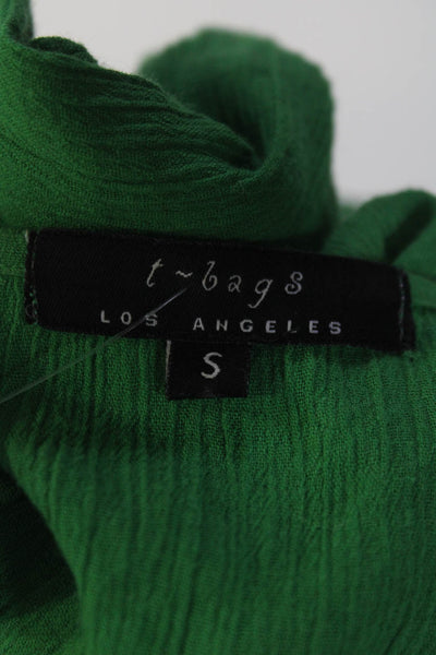 T Bags Los Angeles Womens Metallic Trim Scoop Neck Tunic Blouse Green Size Small