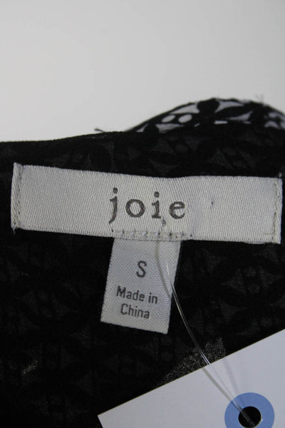 Joie Womens Geometric Ruffle 3/4 Sleeve V Neck Top Blouse Black White Size Small