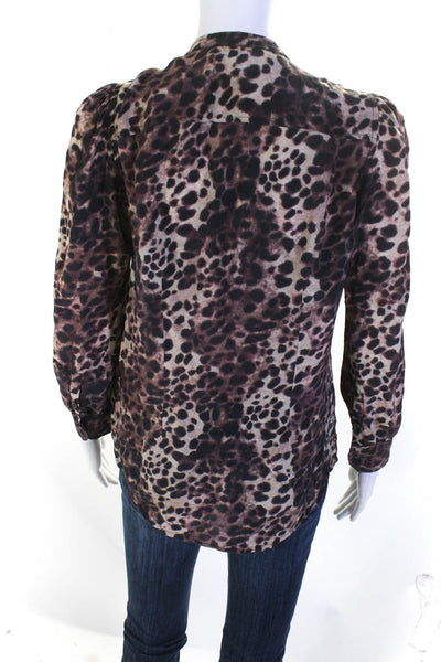 Etoile Isabel Marant Women's Long Sleeve Animal Print Silk Blouse Beige Size 1