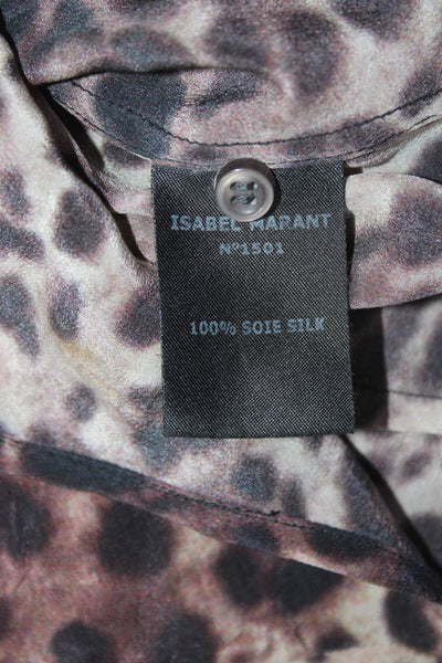 Etoile Isabel Marant Women's Long Sleeve Animal Print Silk Blouse Beige Size 1