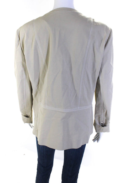 Lafayette 148 New York Womens Cotton Round Neck Zip Up Jacket Beige Size 12
