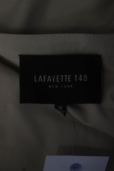 Lafayette 148 New York Womens Cotton Round Neck Zip Up Jacket Beige Size 12