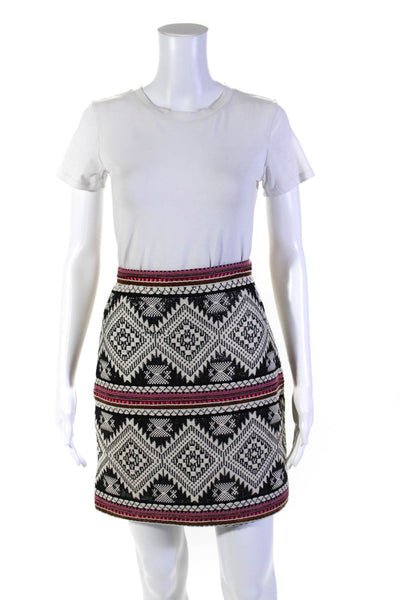 Anthropologie Womens Side Zip Tweed Knit Pencil Skirt Black White Pink Size 0