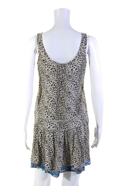 Rebecca Taylor Womens Scoop Neck Leopard Floral Dress White Multi Size XS
