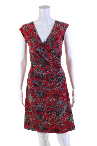 Lauren Ralph Lauren Womens Sleeveless Floral Wrap Dress Red Multi Size PXS
