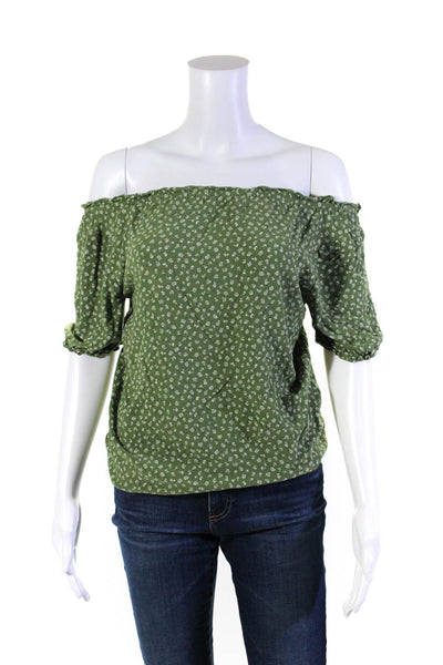 Reformation Womens Short Sleeve Scoop Neck Floral Shirt Green White Size Small