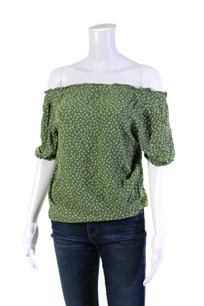 Reformation Womens Short Sleeve Scoop Neck Floral Shirt Green White Size Small