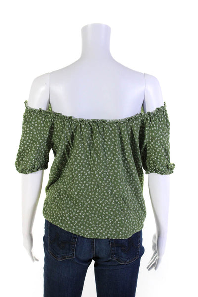 Reformation Womens Short Sleeve Scoop Neck Floral Shirt Green White Size Small