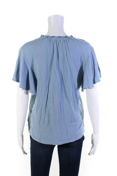 Lauren Ralph Lauren Womens Short Sleeve V Neck Linen Tee Shirt Blue Size Medium