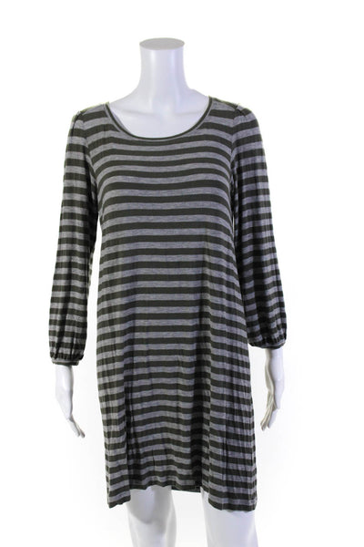 Theory Womens 3/4 Sleeve Scoop Neck Striped Shirt Dress Green Gray Size Petite