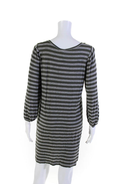 Theory Womens 3/4 Sleeve Scoop Neck Striped Shirt Dress Green Gray Size Petite