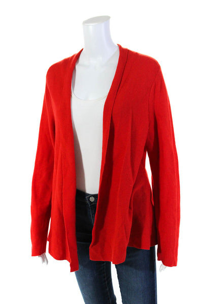 Eileen Fisher Womens Cotton Open Front Long Sleeve Cardigan Sweater Red Size M