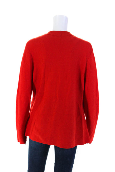 Eileen Fisher Womens Cotton Open Front Long Sleeve Cardigan Sweater Red Size M