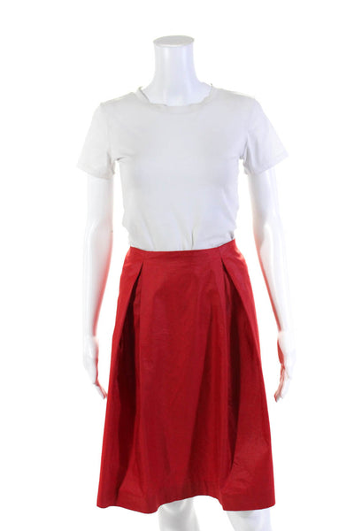 Cacharel Womens Cotton Back Zipped Pleated A-Line Midi Skirt Red Size M