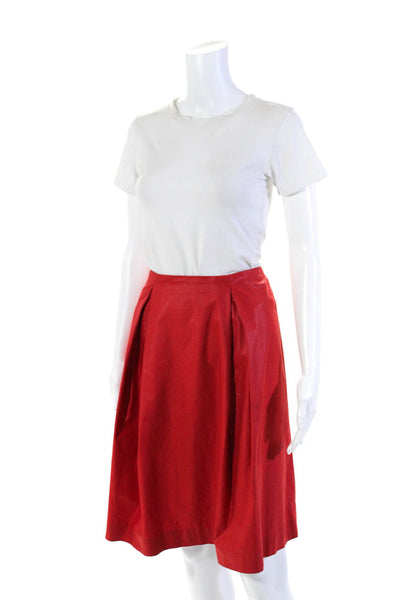 Cacharel Womens Cotton Back Zipped Pleated A-Line Midi Skirt Red Size M