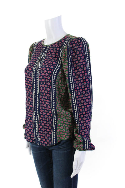 BCBGMAXAZRIA Womens Geometric Print Long Sleeve Blouse Top Multicolor Size 2XS