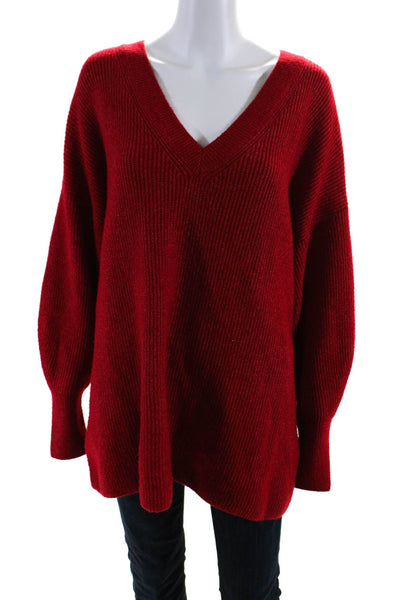 Halogen Womens V Neck Oversize Thick Knit Pullover Sweater Red Size Extra Large