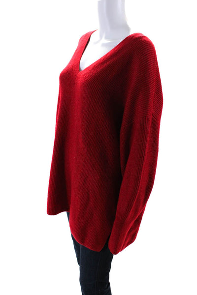 Halogen Womens V Neck Oversize Thick Knit Pullover Sweater Red Size Extra Large